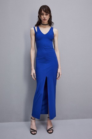 Patrizia Pepe Essential Technical Jersey V-neck Dress Bleu Clair | AOCXD2649