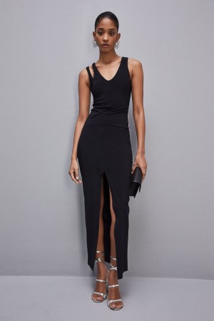 Patrizia Pepe Essential Technical Jersey V-neck Dress Noir | ITNPD2517