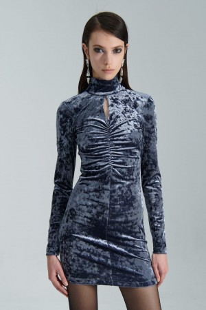 Patrizia Pepe Essential Velvet Dress Bleu | DQEST5892