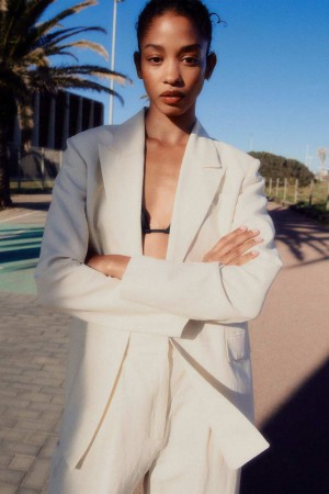 Patrizia Pepe Essential Viscose And Linen Jacket Blanche | DQTFS7263