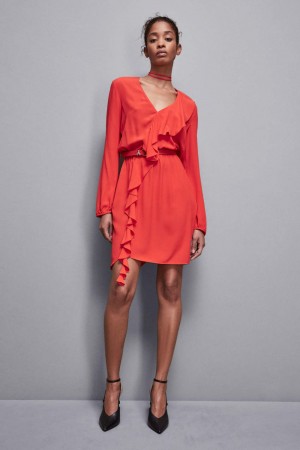 Patrizia Pepe Essential Viscose Mini Dress With Ruffles Rouge | PGIVO5426