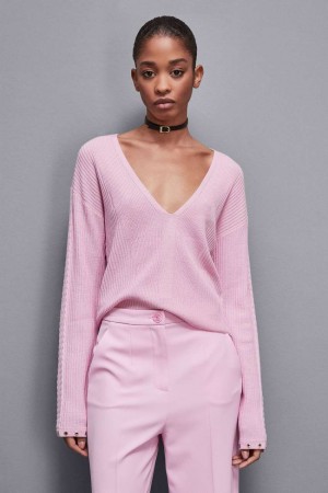 Patrizia Pepe Essential Wool Ribbed Sweater Rose | TDGVP8620