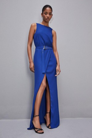 Patrizia Pepe Extra Long Soft Sleeveless Dress In Twill Bleu Clair | AIEMV4563