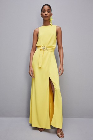 Patrizia Pepe Extra Long Soft Sleeveless Dress In Twill Jaune | KPZLF8963