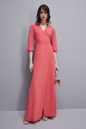 Patrizia Pepe Extra Long Wrap Dress In Georgette Rose | KDTWC2084