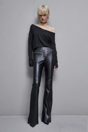 Patrizia Pepe Faux Leather High-waisted Flared Pants Noir | IULNQ0392