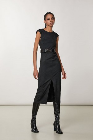 Patrizia Pepe Flannel Midi Dress Noir | JKBWX3904