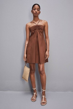 Patrizia Pepe Flared Mini Dress With Bare Shoulders Marron | QFKUV4197