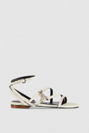 Patrizia Pepe Flat Leather Sandals Beige | AXFMJ3846