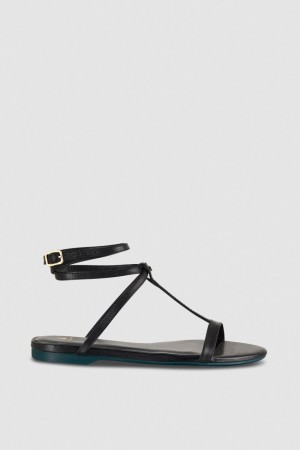 Patrizia Pepe Flat Sandals With Ankle Strap Noir | UYQFZ6204