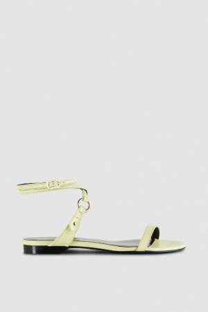 Patrizia Pepe Flat Smooth Leather Sandals Jaune | BHAZF2716