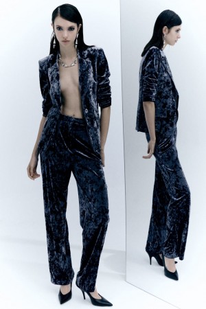 Patrizia Pepe Flowing Velvet Pants Bleu | EKCSV5029