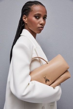 Patrizia Pepe Fly Bamby Leather Shoulder Bag Beige | TUCWN7196