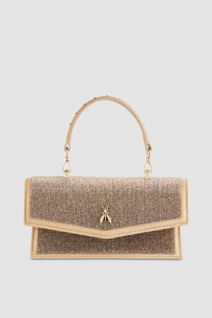 Patrizia Pepe Fly Bamby Shoulder Bag With Rhinestones Beige | NWFLB6237