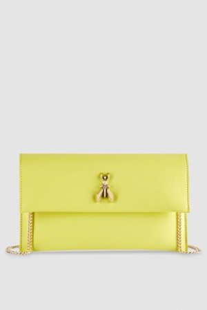 Patrizia Pepe Fly Leather Clutch Bag With Chain Jaune | SMCXH9285