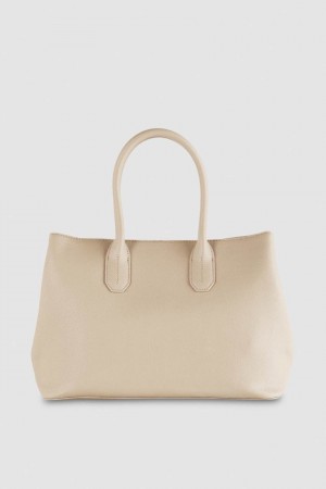 Patrizia Pepe Fly Leather Shopping Bag With Shoulder Strap Beige | LKAUZ7382