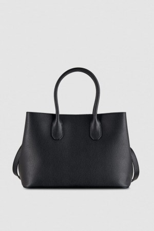 Patrizia Pepe Fly Leather Shopping Bag With Shoulder Strap Noir | ABJDE9527