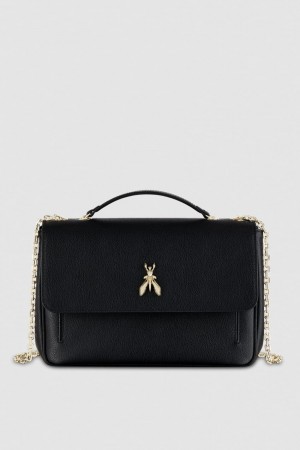 Patrizia Pepe Fly Leather Shoulder Bag With Chain Noir | NTUIW4968