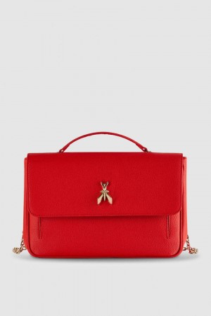 Patrizia Pepe Fly Leather Shoulder Bag With Chain Rouge | UMOYI6357