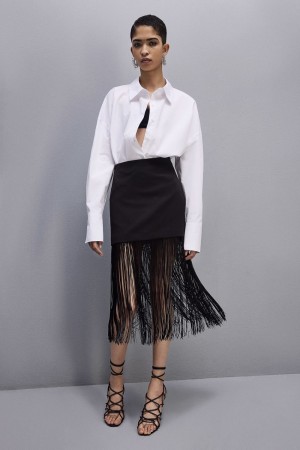 Patrizia Pepe Fringed Miniskirt Noir | GFJRM6187