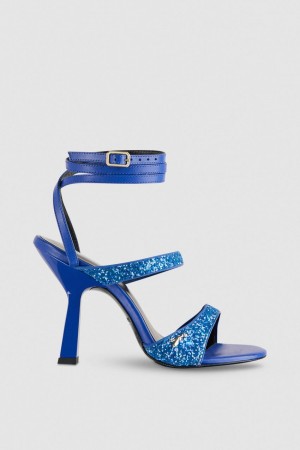 Patrizia Pepe Glitter-coated Fabric Heeled Sandal Bleu | YOSXU3590