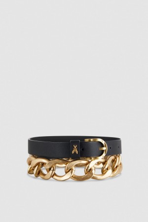 Patrizia Pepe Golden Maxi Chain Belt Noir | TMDZB3091