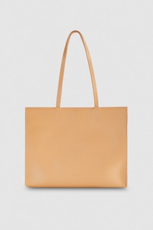 Patrizia Pepe Hammered Leather Shopping Bag Beige | WMIPR2413