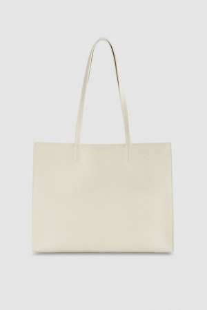 Patrizia Pepe Hammered Leather Shopping Bag Beige | DJTLX3690