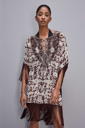 Patrizia Pepe Hand-embroidered Kaftan With Georgette Fringing Multicolore | TEGLC8605