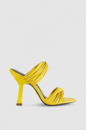 Patrizia Pepe Heeled Sandal In Smooth Leather With Gold-colored Mini Logo Jaune | ZNJAI0789