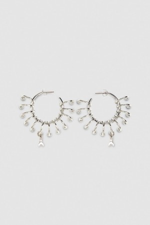 Patrizia Pepe Hoop Earrings With Rings Argent | YUNZB8025