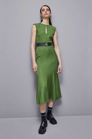 Patrizia Pepe Jacquard Viscose Midi Dress Vert | LSREB7194