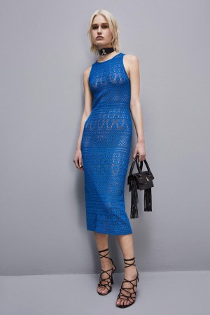 Patrizia Pepe Lace Midi Dress Bleu | ZBTHP7319