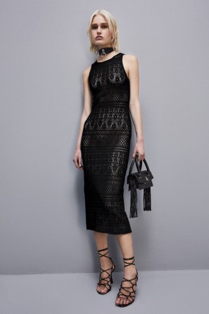 Patrizia Pepe Lace Midi Dress Noir | JZFYC6184