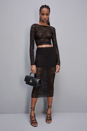 Patrizia Pepe Lace Pencil Skirt Noir | GKYWO1052