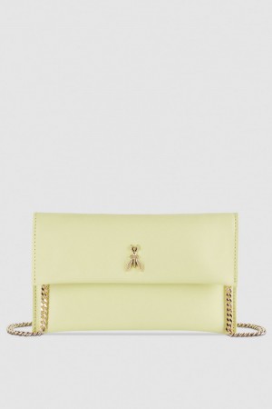 Patrizia Pepe Leather Clutch Bag With Chain Shoulder Strap Jaune | XZVTG0259