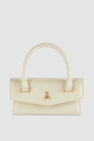 Patrizia Pepe Leather Shoulder Bag With Tejus Print Beige | BDNGT3952