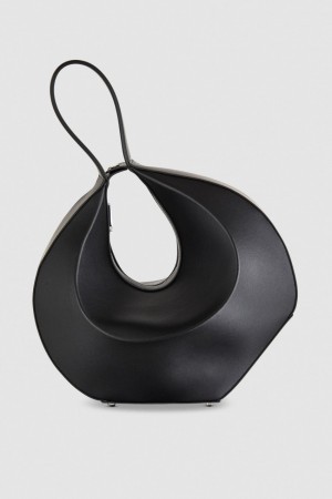 Patrizia Pepe Leather Shoulder Bangle Bag Noir | HLYPK5948