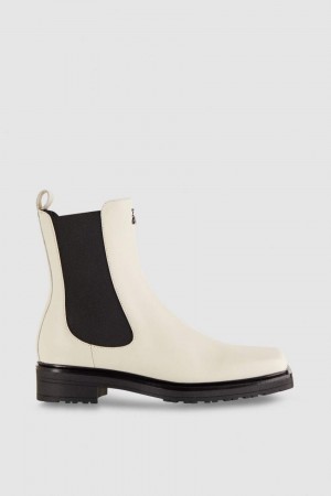 Patrizia Pepe Leather Square Toe Beatles Boots Beige | DLNKA3175