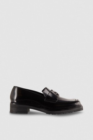 Patrizia Pepe Leather Square Toe Moccasins Noir | MNWTK0615