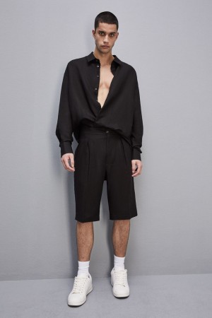 Patrizia Pepe Linen And Viscose Blend Knee-length Shorts Noir | PGOMD7296
