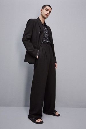 Patrizia Pepe Linen And Viscose Blend Pleated Pants Noir | BCJLI6179