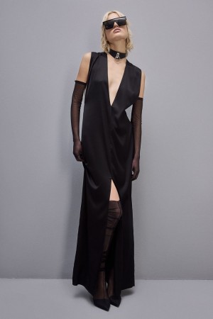 Patrizia Pepe Long Dress In Certified Viscose Noir | QWCVY7352