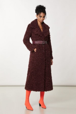 Patrizia Pepe Long Fluffy Coat With Belt Violette | TNLGV7321