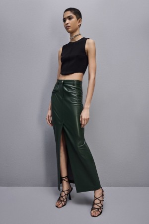 Patrizia Pepe Long Skirt In Coated Fabric Vert | YRPOT9508