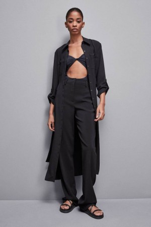 Patrizia Pepe Long-sleeved Chemisier Dress Noir | JKHCO8576