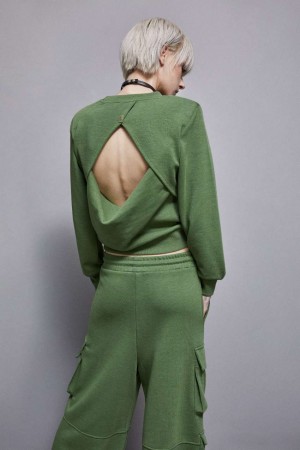Patrizia Pepe Long-sleeved Cotton Sweatshirt Vert | TKMLA8716