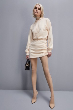 Patrizia Pepe Long-sleeved Fleece Dress Beige | YJZPV1706