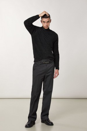 Patrizia Pepe Long-sleeved Ribbed Sweater Noir | YFGCS0732
