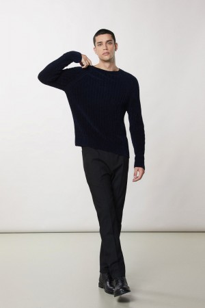 Patrizia Pepe Long-sleeved Ribbed Sweater Bleu | ALEIN8023